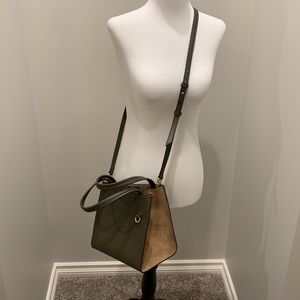 Olive Green Leather bucket cross body bag